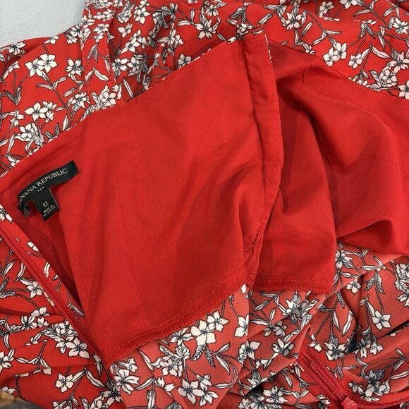 Banana Republic Red Floral Print Strappy Flounce Belted Midi Sundress SZ‎ 10-12 - Picture 14 of 14